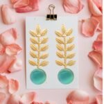 R.R. Traders Designer Matte Golden Plated/gold toned Leaf Design Monalisa Stone Earring for Women Alloy Drops & Danglers - Image 2