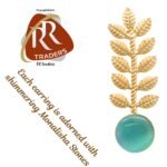 R.R. Traders Designer Matte Golden Plated/gold toned Leaf Design Monalisa Stone Earring for Women Alloy Drops & Danglers - Image 4