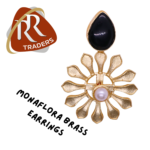 Traditional Wear Golden Gold Plated Brass Earrings  With Black monalisa stone And White Pearl - Image 5