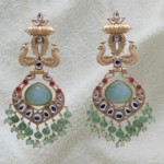 Gold Plated Chandbali peacock design Earring | Garnet, Green Talphe, Moissanite Polki, Moissanite, Pearl | Gift for Women and Girl - Image 5