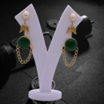 R.R. Traders Studs Golden Gold Plated monalisa stone Dangle Drop Earrings with chain for women & girls - Image 3