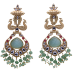 Gold Plated Chandbali peacock design Earring | Garnet, Green Talphe, Moissanite Polki, Moissanite, Pearl | Gift for Women and Girl