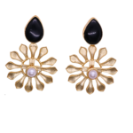 Traditional Wear Golden Gold Plated Brass Earrings  With Black monalisa stone And White Pearl