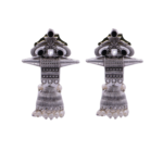 R.R. Traders Black stone studded  silver Oxidised Earrings with hanging ghunghuroo  Dangler Jhumki Earrings for Women