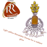 Handmade Brass Oxidized Silver look alike  Dangler Ethnic stone Earrings with Yellow stones for Girls & Women - Image 3