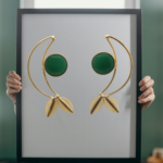 Gold plated Stud Earrings peacock shape with Monalisa stone - Image 4