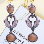 Antique Ethnic Fish earring Monalisa stone Brass oxidised silver aplica designer stylish Stud Earring for women & girls - Image 6