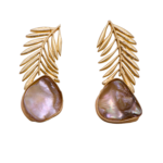 R.R. Traders Gold Plated Antique Finishing Leaf ‘MOTHER OF PEARL’ Earrings for Women & Girls