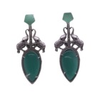 Elephant Style Silver Look Like Replica Monalisa Stone Stud Dangler Earrings