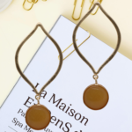 R.R. Traders Golden hoop earring with monalisa stone - Image 2