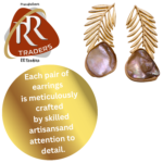 R.R. Traders Gold Plated Antique Finishing Leaf ‘MOTHER OF PEARL’ Earrings for Women & Girls - Image 3