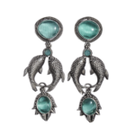 Antique Ethnic Fish earring green Monalisa stone Brass oxidised silver aplica designer stylish Stud Earring for women & girls
