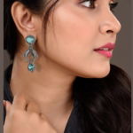 Antique Ethnic Fish earring green Monalisa stone Brass oxidised silver aplica designer stylish Stud Earring for women & girls - Image 2
