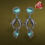Antique Ethnic Fish earring green Monalisa stone Brass oxidised silver aplica designer stylish Stud Earring for women & girls - Image 4