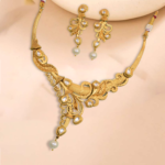 Women's Gold Plated Copper Brass Traditional Wear Necklace with earrings - Image 4