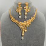 Women's Gold Plated Copper Brass Traditional Wear Necklace with earrings - Image 3