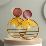Brass Metal Monalisa stone leaf design Stud Eaarings for women & girls - Image 7