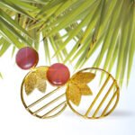 Brass Metal Monalisa stone leaf design Stud Eaarings for women & girls - Image 3