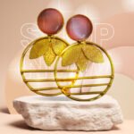 Brass Metal Monalisa stone leaf design Stud Eaarings for women & girls - Image 4