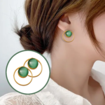 R.R. Traders exclusive gold tonned Round shaped Monalisa stone stud earrings - Image 8
