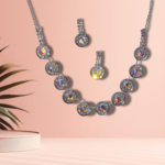 R.R. Traders Silver color  AD and Zircon Necklace with earrings Set for women & girls - Image 4