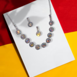 R.R. Traders Silver color  AD and Zircon Necklace with earrings Set for women & girls - Image 3