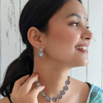 R.R. Traders Silver color  AD and Zircon Necklace with earrings Set for women & girls - Image 2