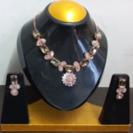 R.R. Traders Pearls Crystals AD Necklace Glass Stone Necklace Set With Earrings Rose Gold Color for women & girls