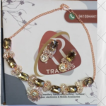 R.R. Traders Pearls Crystals AD Necklace Glass Stone Necklace Set With Earrings Rose Gold Color for women & girls - Image 3