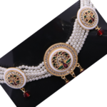 R.R. Traders Women gold plated & white beaded choker jewellery set II Fabric White Jewel Set for women & girls - Image 2