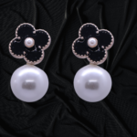 R.R. Traders black  floral design classic Studded Pearl Flower Charm Earring Set for women & girls - Image 3