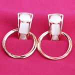 R.R. Traders Gold Plated hoop earring White Agate Gemstone Stylish Gift For Her