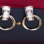 R.R. Traders Gold Plated hoop earring White Agate Gemstone Stylish Gift For Her - Image 2